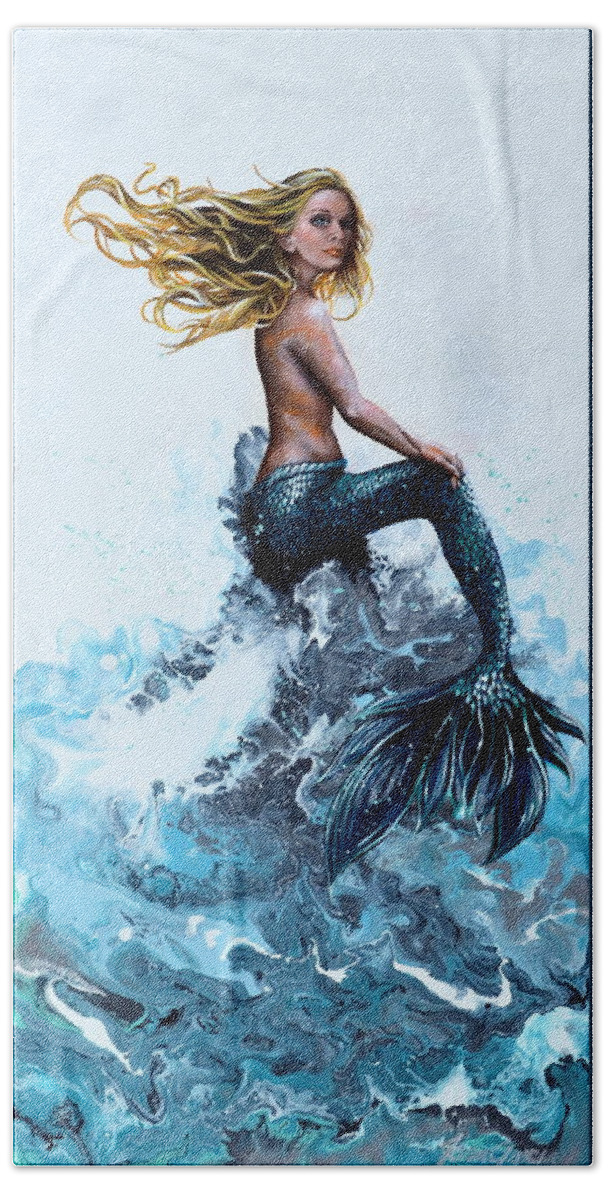 Mermaid Beach Towel featuring the painting Above a Stormy Sea by Joan Garcia