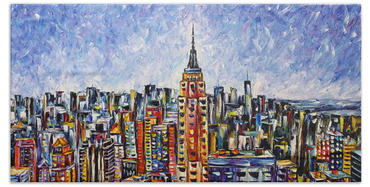 I Love New York Beach Towel featuring the painting Above New York by Mirek Kuzniar