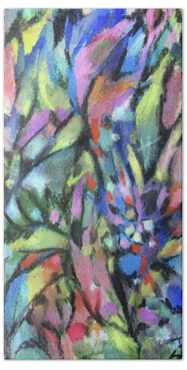 Abstract Garden Beach Towel featuring the painting Abstract 230 by Jean Batzell Fitzgerald