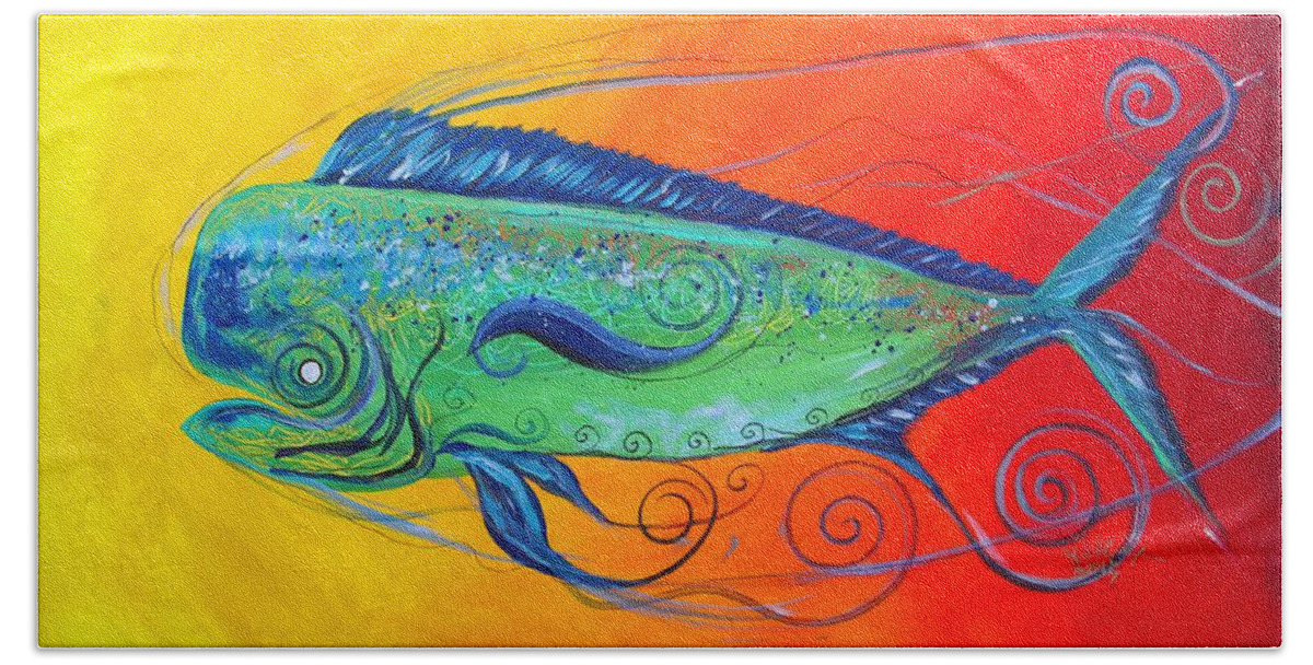 Fish Beach Towel featuring the painting Abstract Mahi Mahi, 8 by J Vincent Scarpace