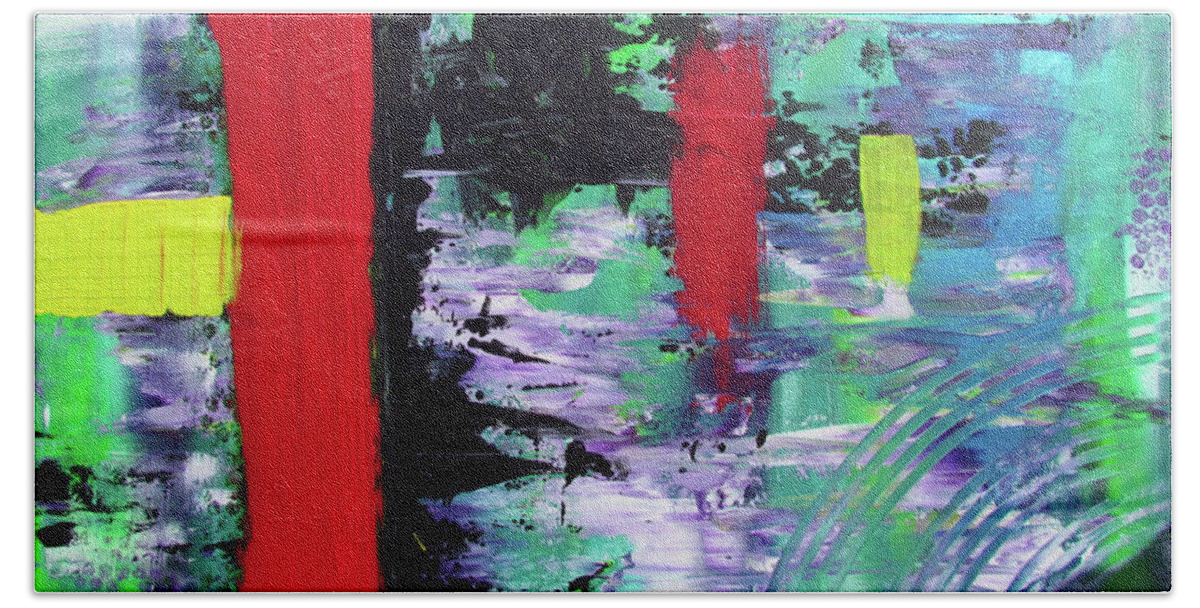 Acrylic Painting Beach Towel featuring the painting Abstract Red River by Patricia Piotrak