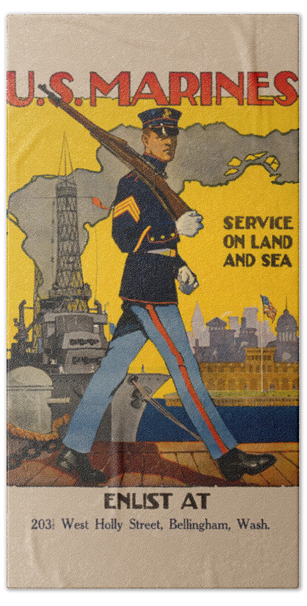 Dock Beach Towel featuring the painting Active Service on Land and Sea by Sidney H. Riesenberg