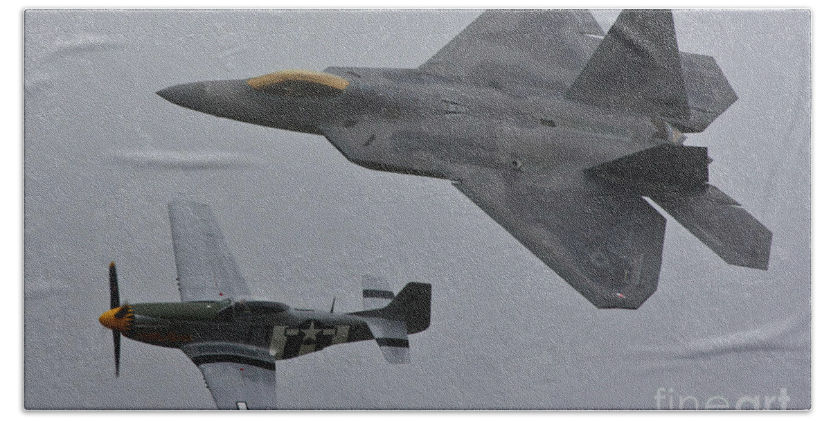 F22 P51 Beach Towel featuring the photograph Aerial Domination by Greg Smith