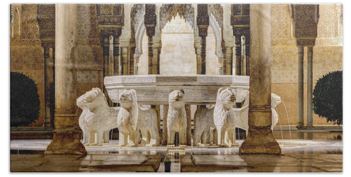 Alhambra Beach Towel featuring the photograph Alhambra Court of the Lions 03 by Weston Westmoreland