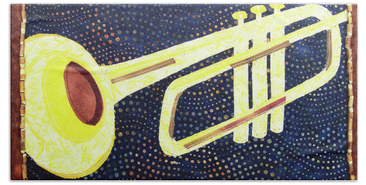 Trumpet Beach Sheet featuring the tapestry - textile All That Jazz Trumpet by Pam Geisel