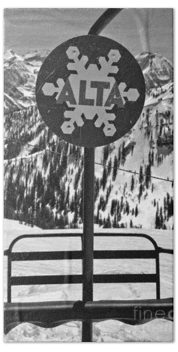 Alta Beach Towel featuring the photograph Alta Ski Lift Chair Black And White by Adam Jewell