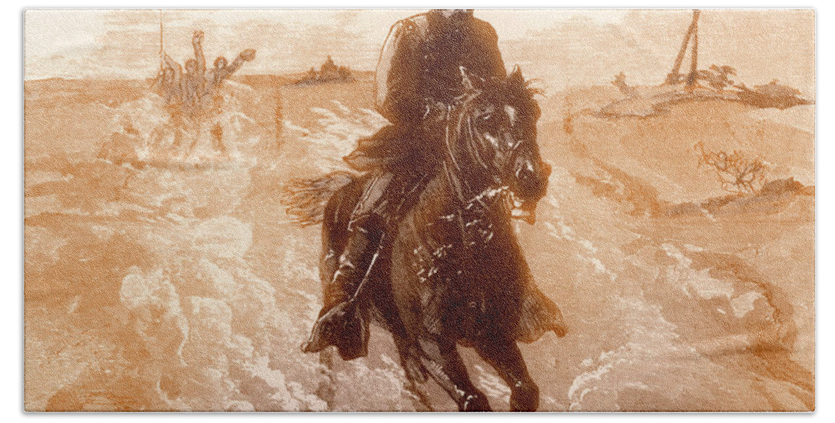 Civil War Beach Towel featuring the drawing American Civil War Union general Philip Sheridan rides to the front by Solomon Eytinge
