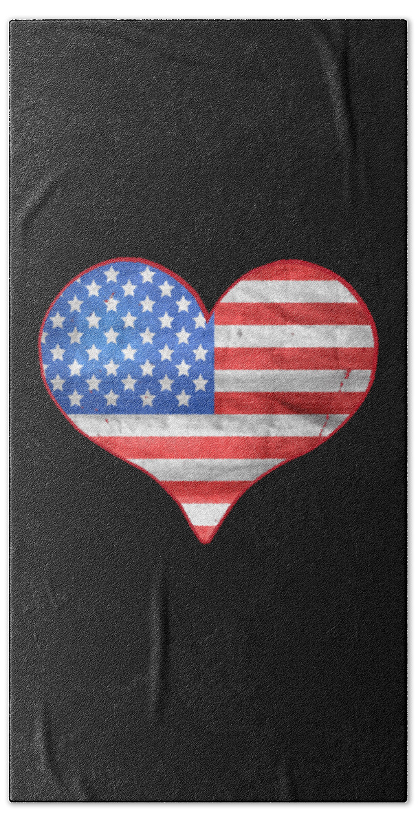 Funny Beach Towel featuring the digital art American Flag Heart by Flippin Sweet Gear