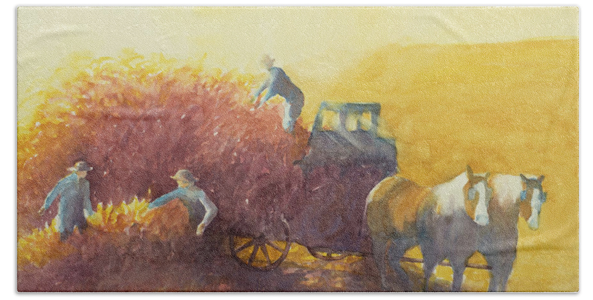 2018 Beach Towel featuring the painting Amish Hay Wagon by George Harth