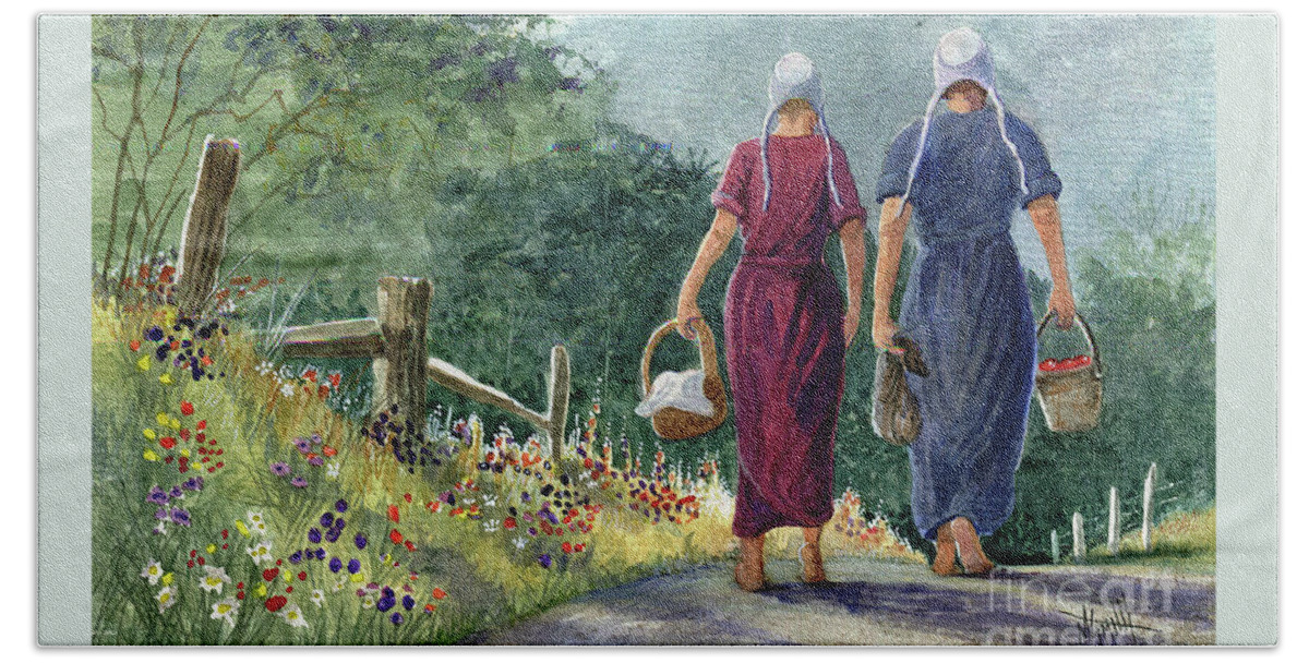 Amish Ladies Beach Towel featuring the painting Amish Way of Life - Bearing Gifts by Marilyn Smith