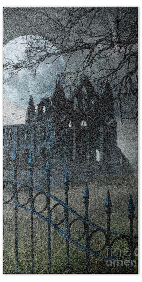 Abby Beach Sheet featuring the photograph An Old Haunted Abby In The Moonlight With A Fence by Ethiriel Photography