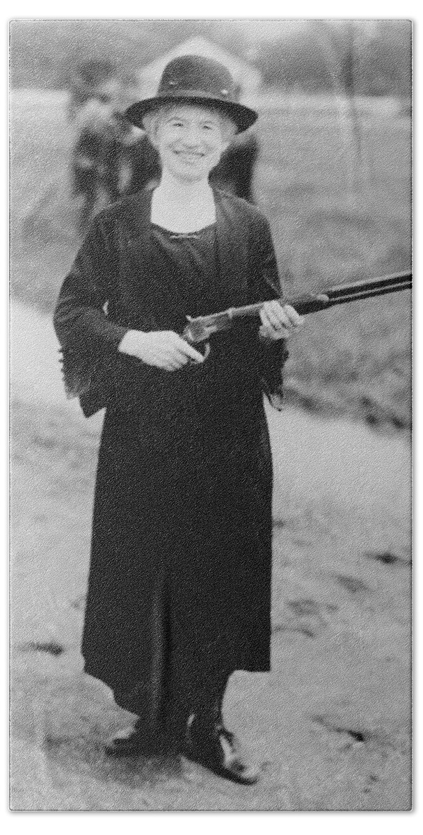 Annie Oakley Holding Rifle - 1922 Beach Towel by War Is Hell Store - Pixels