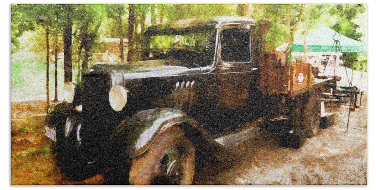 Truck Beach Towel featuring the photograph Antique Black Truck by Ola Allen