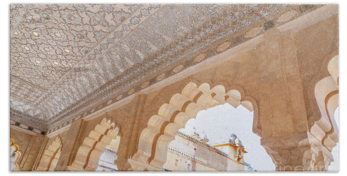 Travel Beach Sheet featuring the photograph Archway inside Sheesh Mahal in Jaipur, India by Julia Hiebaum
