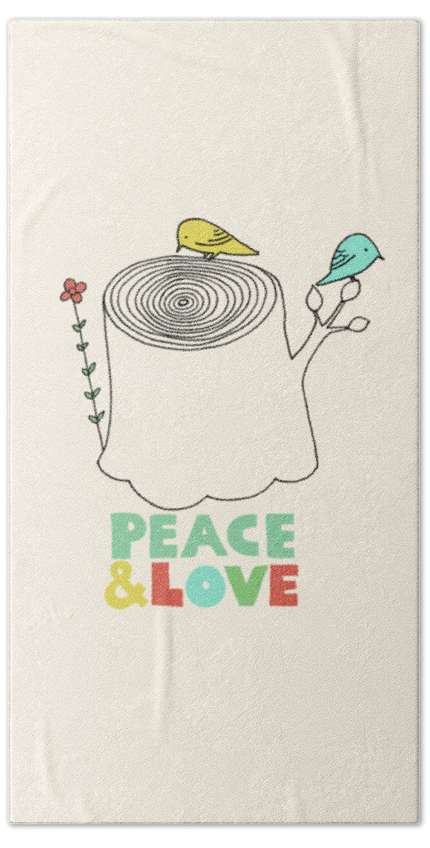 Birds Beach Towel featuring the drawing Peace and Love by Eric Fan