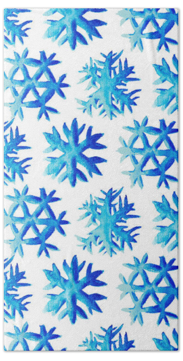 Pattern Beach Towel featuring the digital art Blue Watercolor Snowflakes Pattern by Boriana Giormova