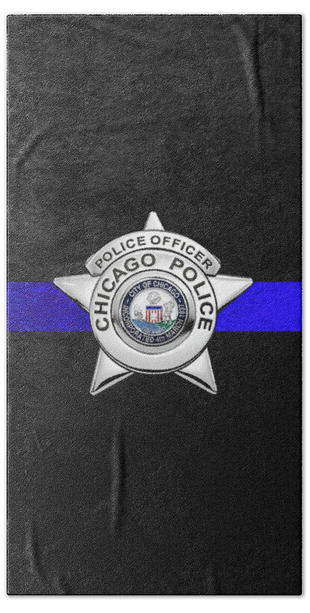  ‘law Enforcement Insignia & Heraldry’ Collection By Serge Averbukh Beach Towel featuring the digital art Chicago Police Department Badge - C P D  Police Officer Star over The Thin Blue Line by Serge Averbukh