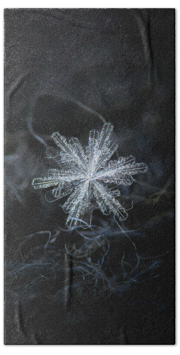 Snowflake Beach Sheet featuring the photograph Real snowflake - 18-Dec-2018 - 3 by Alexey Kljatov