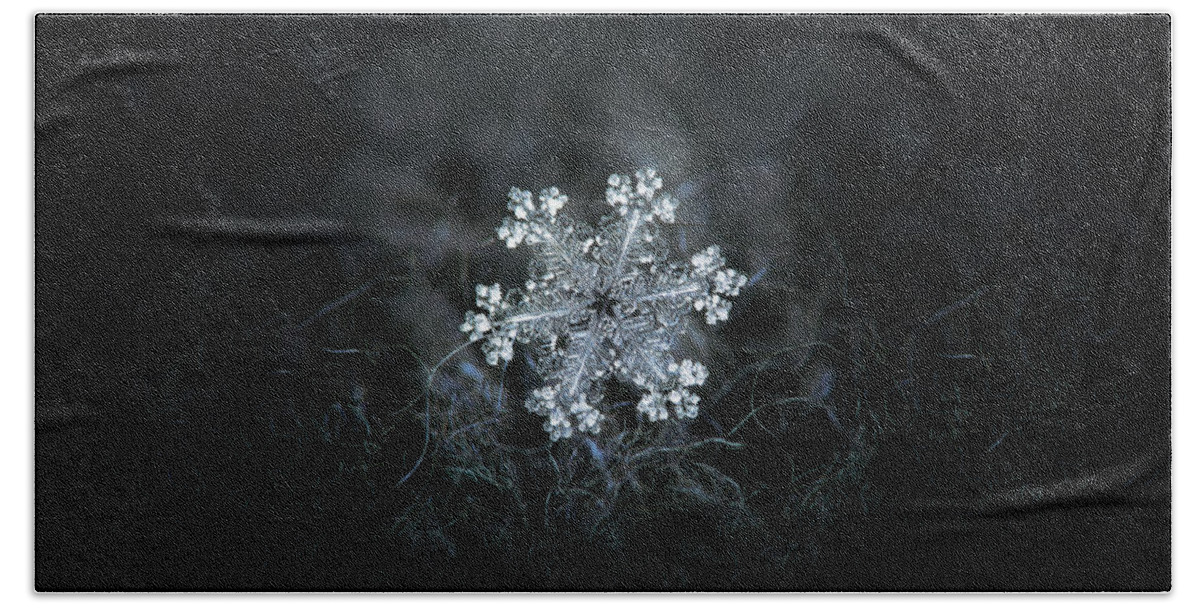 Snowflake Beach Sheet featuring the photograph Real snowflake - 26-Dec-2018 - 1 by Alexey Kljatov