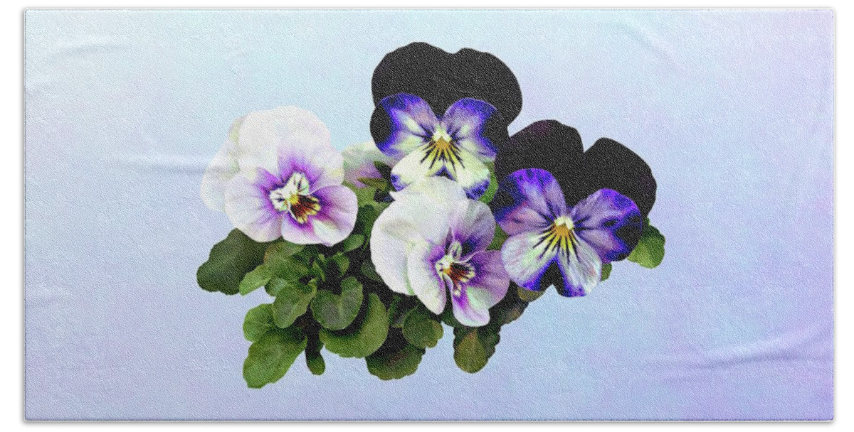Pansy Beach Towel featuring the photograph Four Pansies by Susan Savad