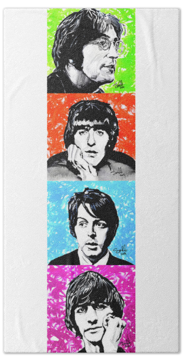Ringo Starr Beach Towel featuring the painting Beatles John George Paul and Ringo by Sergio Gutierrez