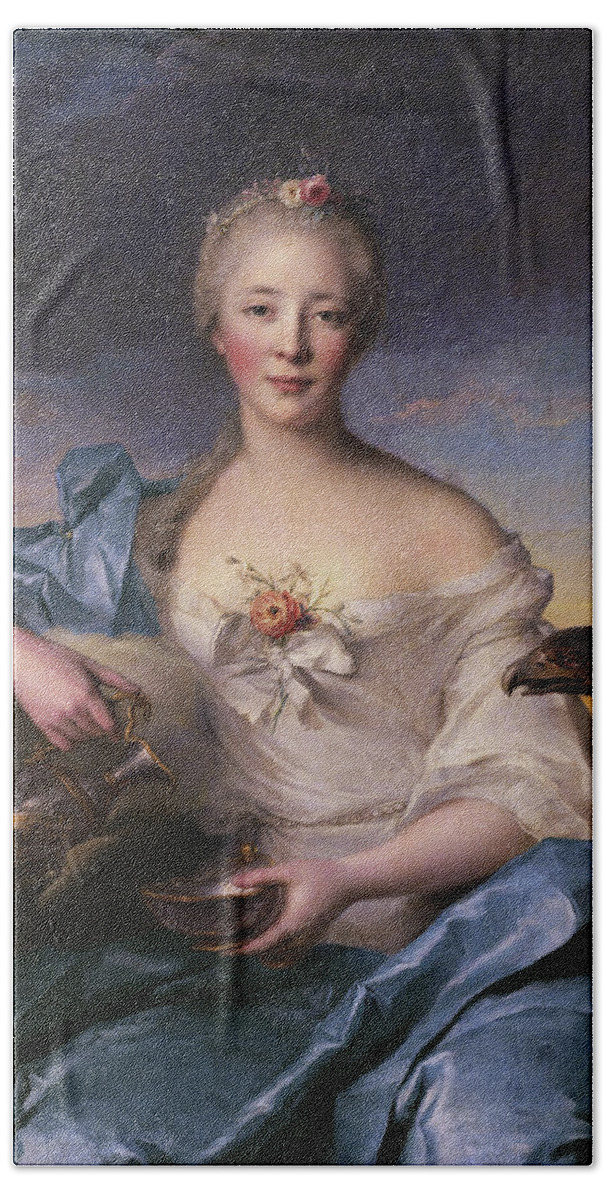 Madame Le Fèvre De Caumartin Beach Towel featuring the painting Madame Le Fevre de Caumartin as Hebe by Jean-Marc Nattier by Rolando Burbon