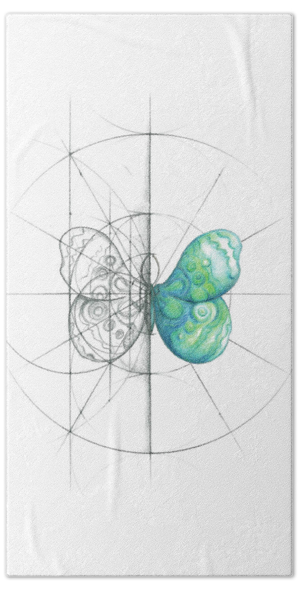 Butterfly Beach Towel featuring the drawing Intuitive Geometry Butterfly by Nathalie Strassburg
