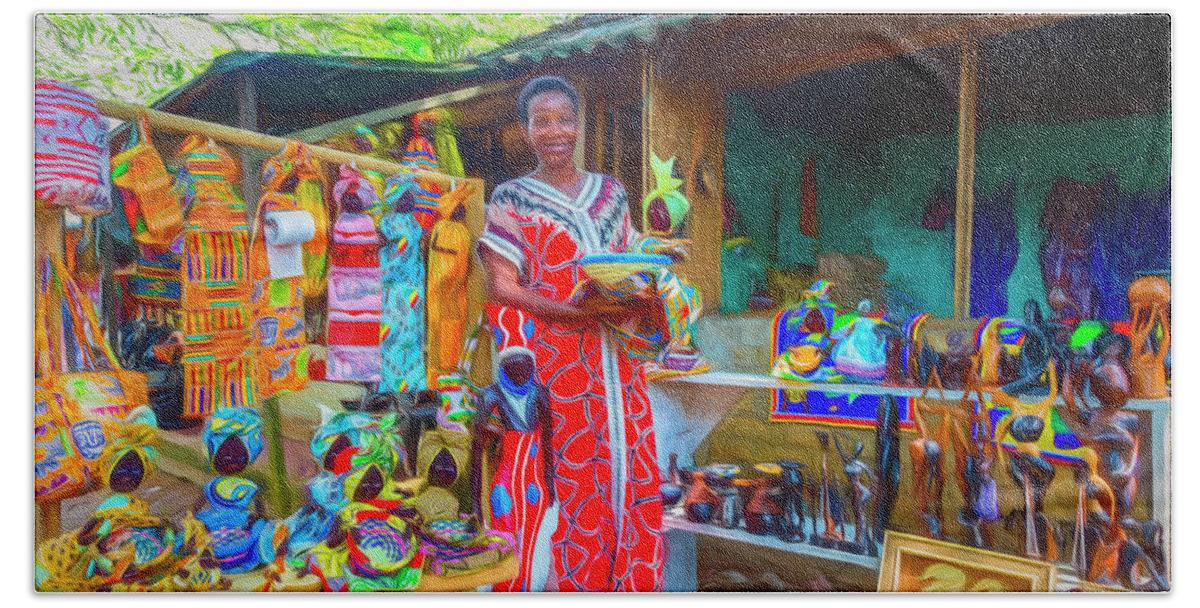 African Beach Towel featuring the photograph At the Market Painting by Debra and Dave Vanderlaan