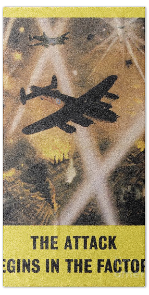 Blitz Beach Towel featuring the painting Attack Begins In The Factory, Fighting Aircraft by British School