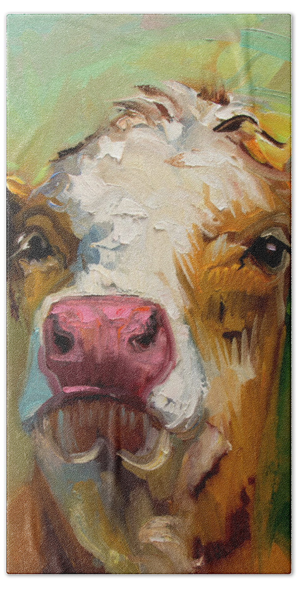 Cow Beach Towel featuring the painting Attitude by Diane Whitehead