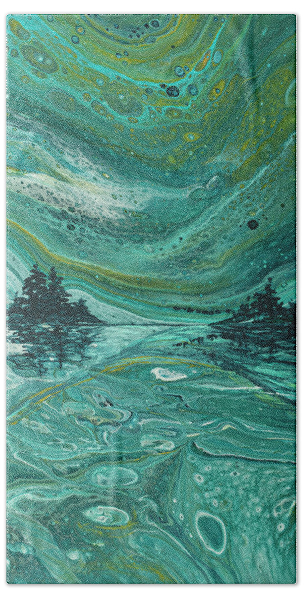 Abstract Beach Towel featuring the painting Aurora Borealis Treescape by Darice Machel McGuire