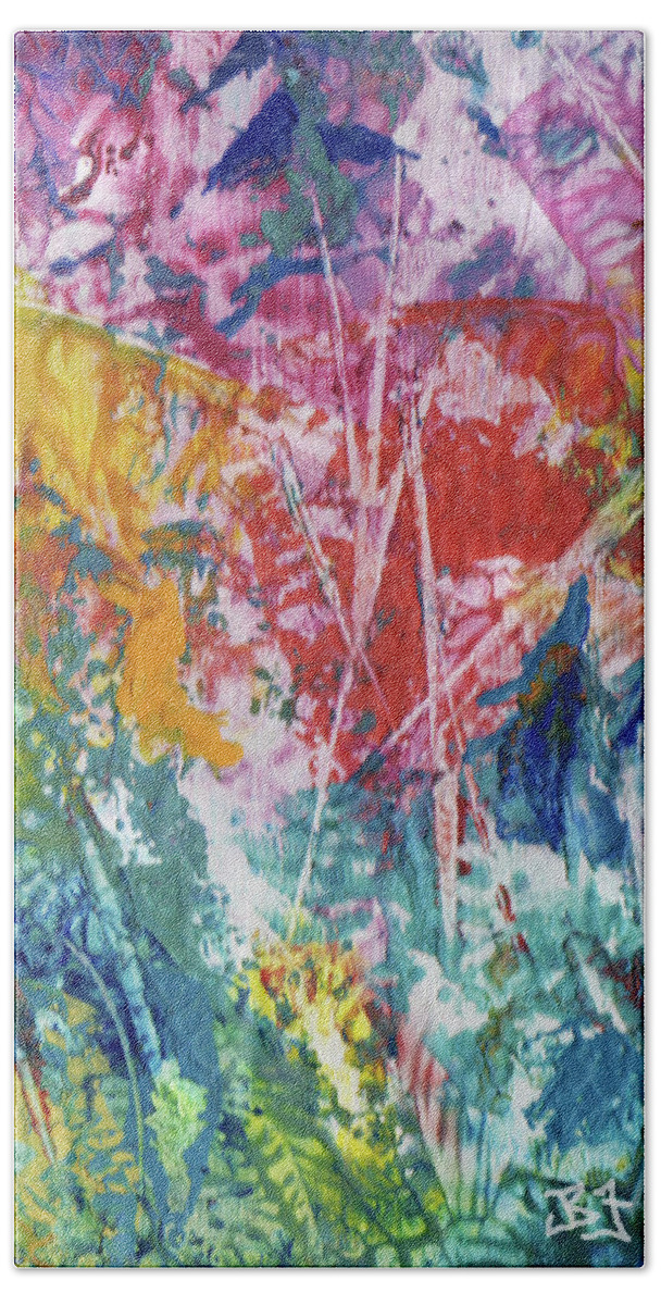 Colorful Abstract Beach Towel featuring the painting Autumn Glory - detail by Jean Batzell Fitzgerald
