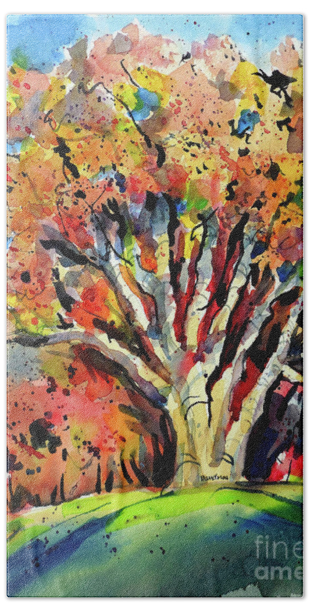 Oaks Beach Towel featuring the painting Autumn Oak by Terry Banderas