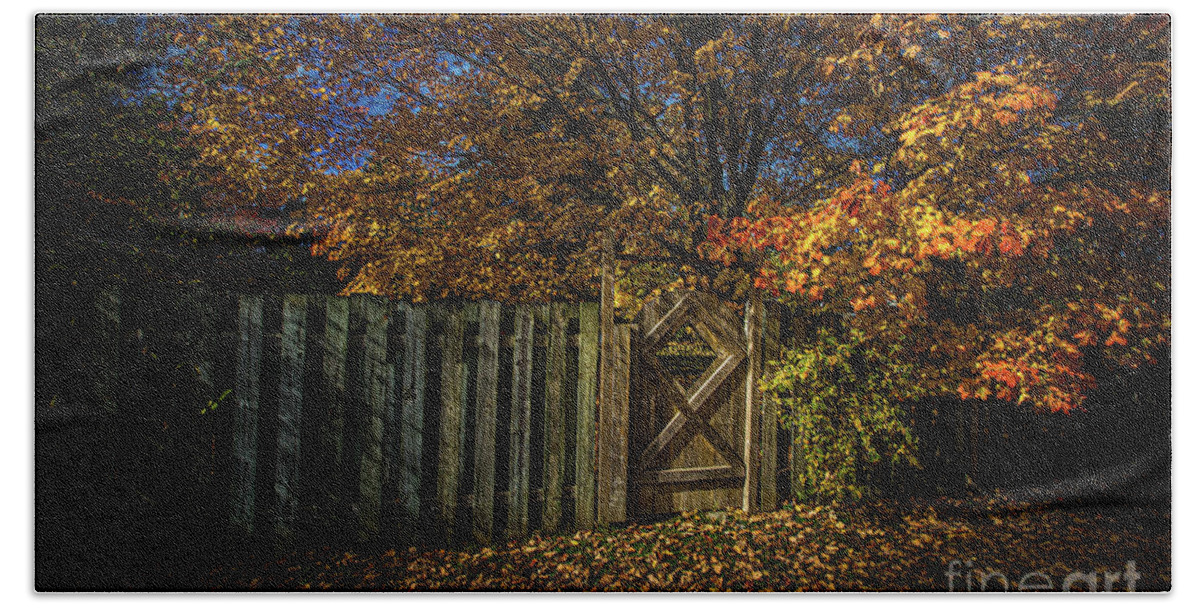 Autumn Beach Towel featuring the photograph Autumn's Gate by Roger Monahan