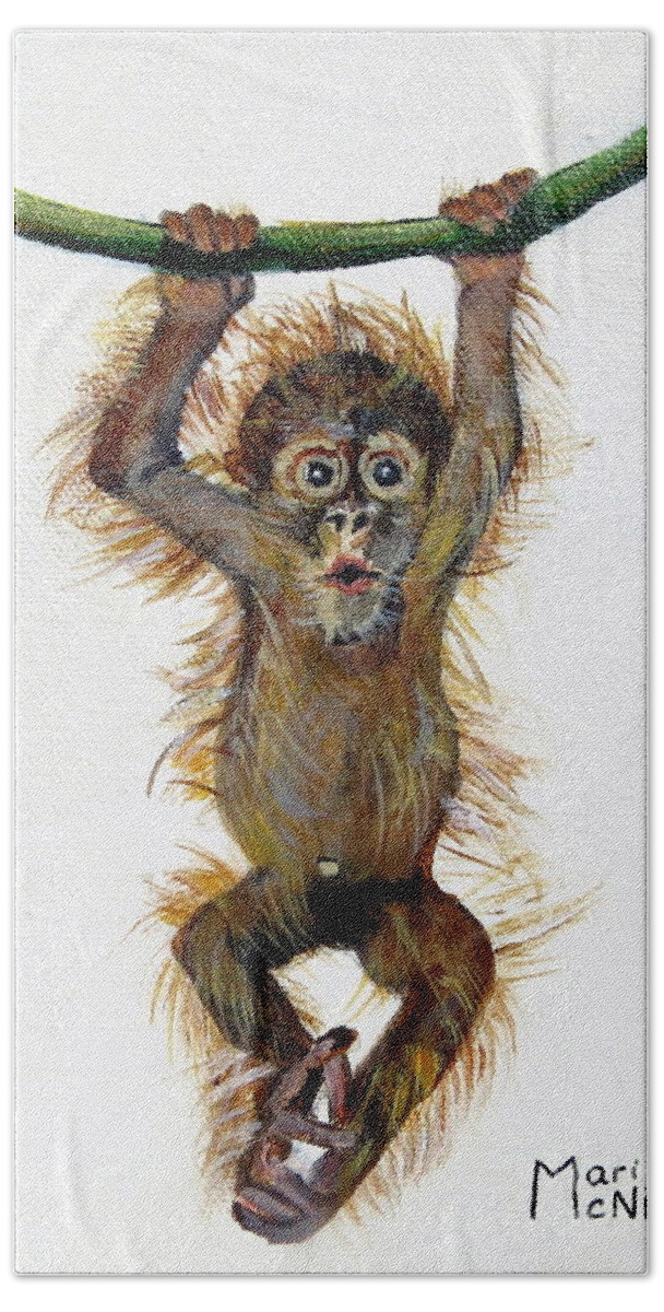 Orangutan Beach Towel featuring the painting Baby Orangutan by Marilyn McNish