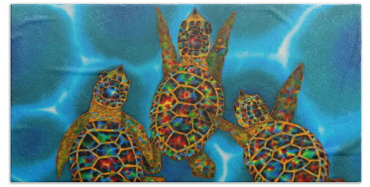 Sea Turtle Beach Towel featuring the painting Baby turtles by Daniel Jean-Baptiste