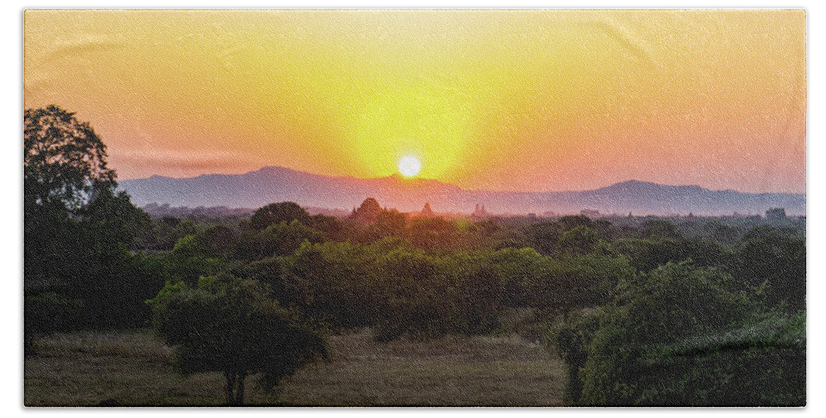 Travel Beach Towel featuring the photograph Bagan sunset by Ann Moore