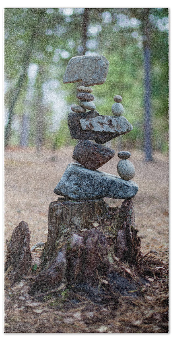 Meditation Zen Yoga Mindfulness Stones Nature Land Art Balancing Sweden Beach Towel featuring the sculpture Balancing art #19 by Pontus Jansson