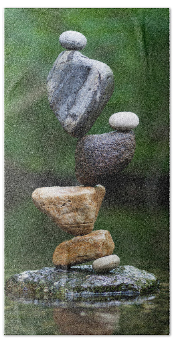 Meditation Zen Yoga Mindfulness Stones Nature Land Art Balancing Sweden Beach Towel featuring the sculpture Balancing art #38 by Pontus Jansson