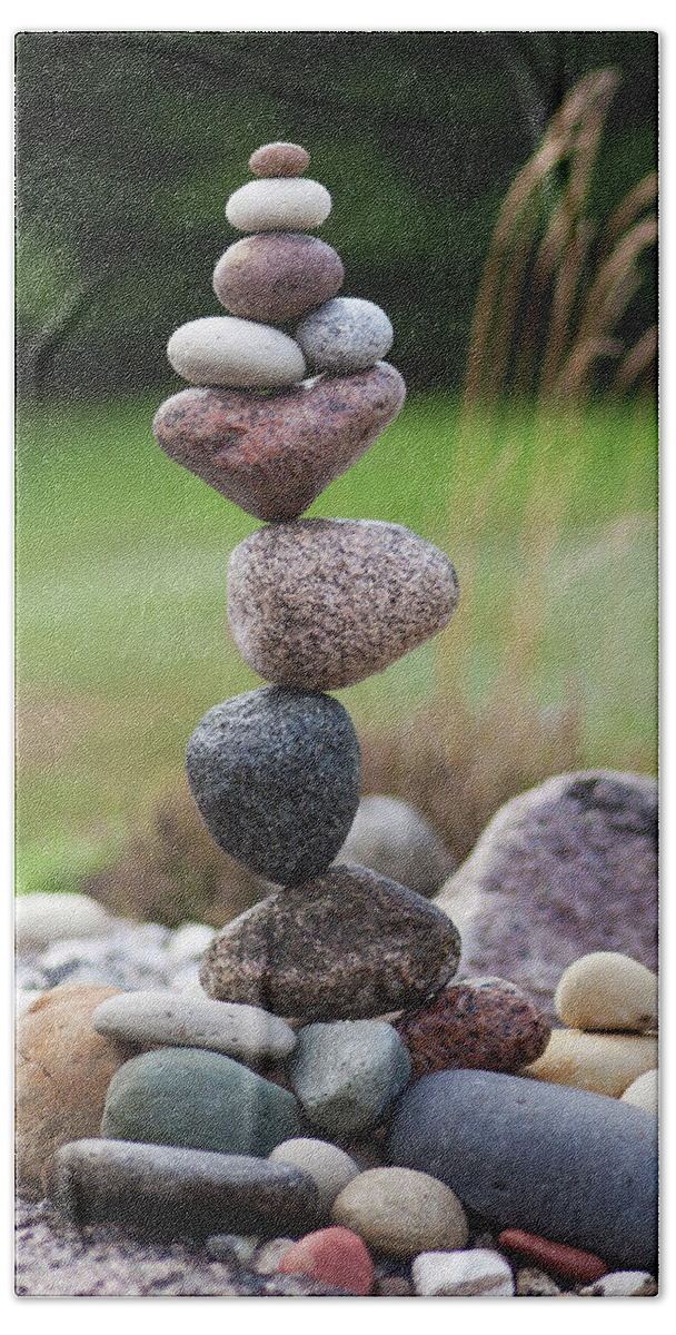 Meditation Zen Yoga Mindfulness Stones Nature Land Art Balancing Sweden Beach Towel featuring the sculpture Balancing art #39 by Pontus Jansson