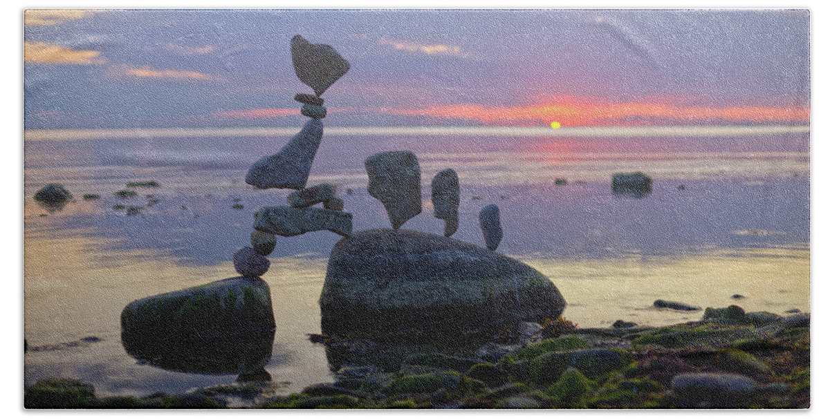 Meditation Zen Yoga Mindfulness Stones Nature Land Art Balancing Sweden Beach Towel featuring the sculpture Balancing art #54 by Pontus Jansson