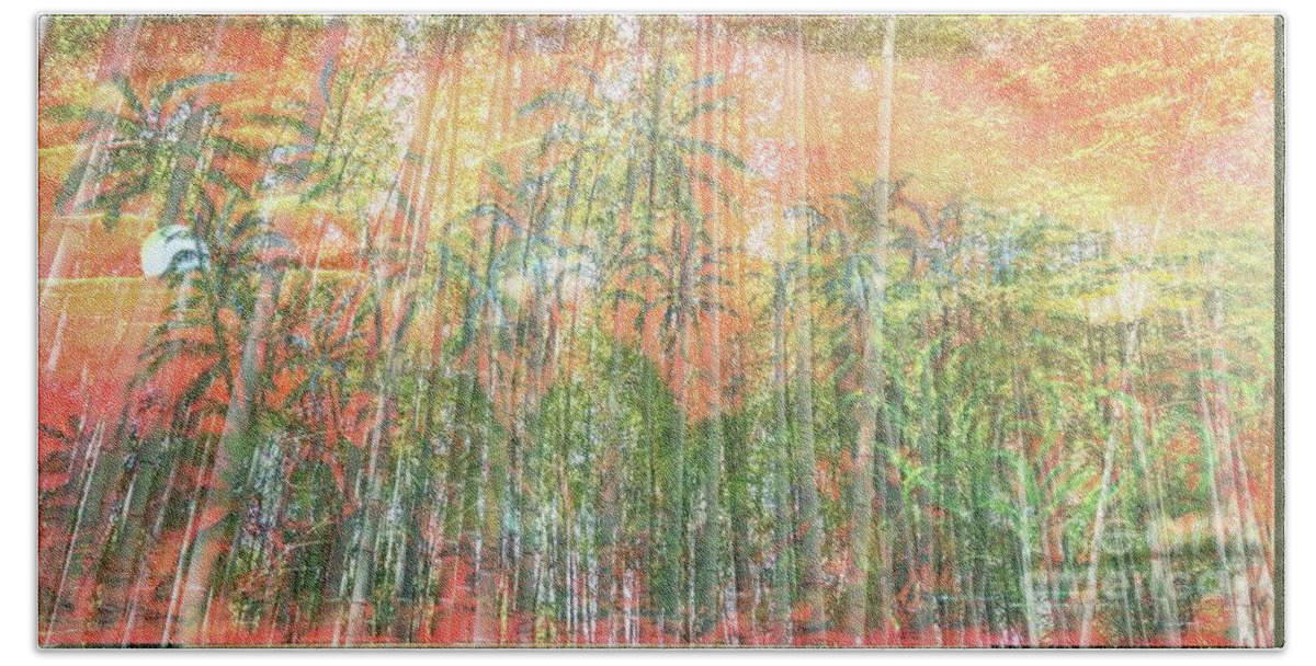 Pomakai Street Beach Towel featuring the painting Bamboo Jungle overlay by Michael Silbaugh