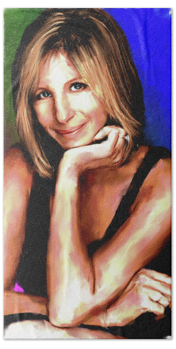 Barbra Beach Towel featuring the painting Barbra Streisand painting by Stars on Art