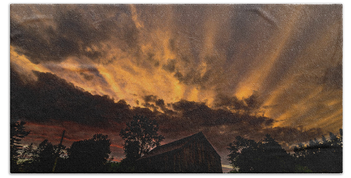 Vermont Beach Towel featuring the photograph Barn and Summer Sunset by Tim Kirchoff