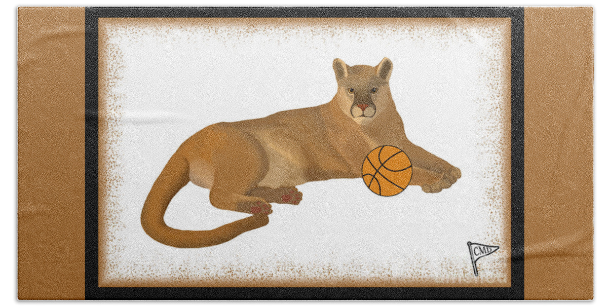 Basketball Cougars Beach Towel featuring the digital art Basketball Cougar by College Mascot Designs