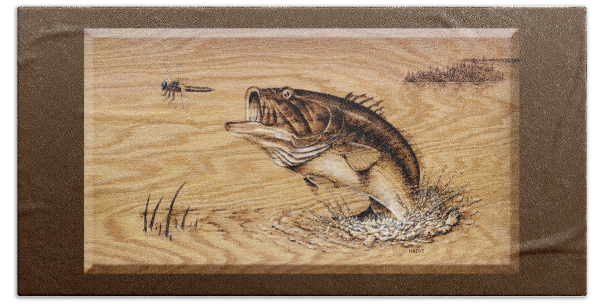 Fish Beach Towel featuring the pyrography Out to Dinner by Ron Haist