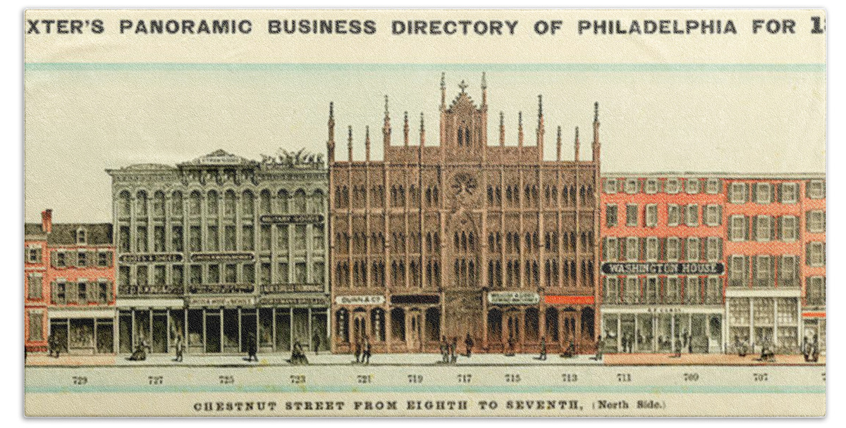 Philadelphia Beach Towel featuring the mixed media Baxter's Panoramic Business Directory by Dewitt Clinton Baxter
