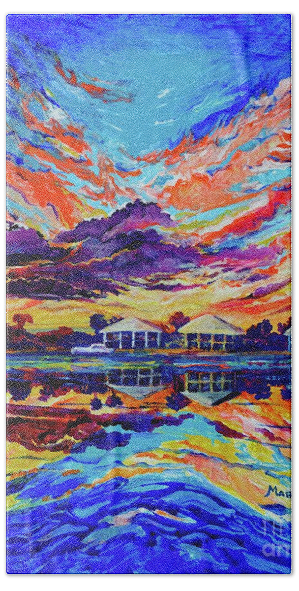 Ocean Abstract Beach Towel featuring the painting Beach House Reflections Fluid Acrylic by Marilyn Young