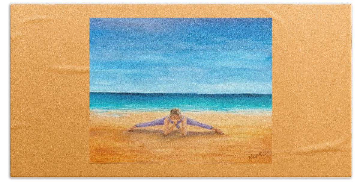 Yoga Beach Towel featuring the painting Beach Yoga by Deborah Naves