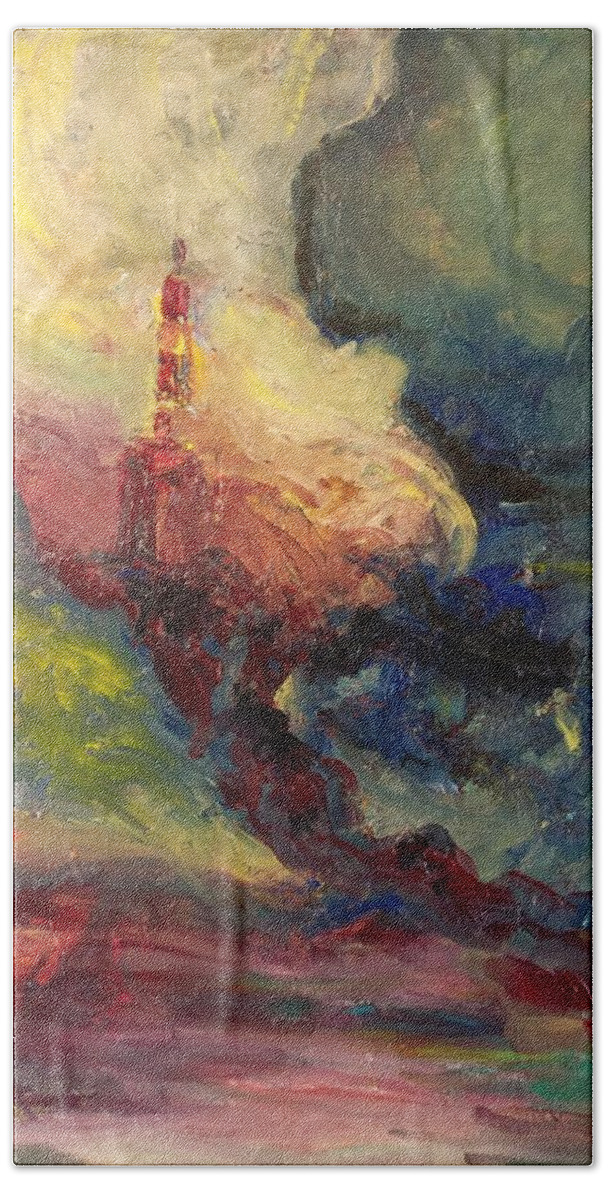 Abstract Beach Towel featuring the painting Beacon by Nicolas Bouteneff